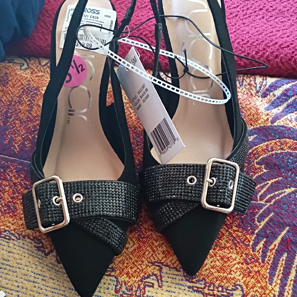 Sugar Black Heels with Buckle Accent